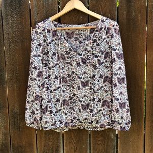 NEW Lucky Brand Purple Paisley Bohemian Blouse